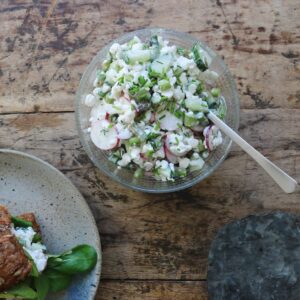 Hytteost med grøntsager